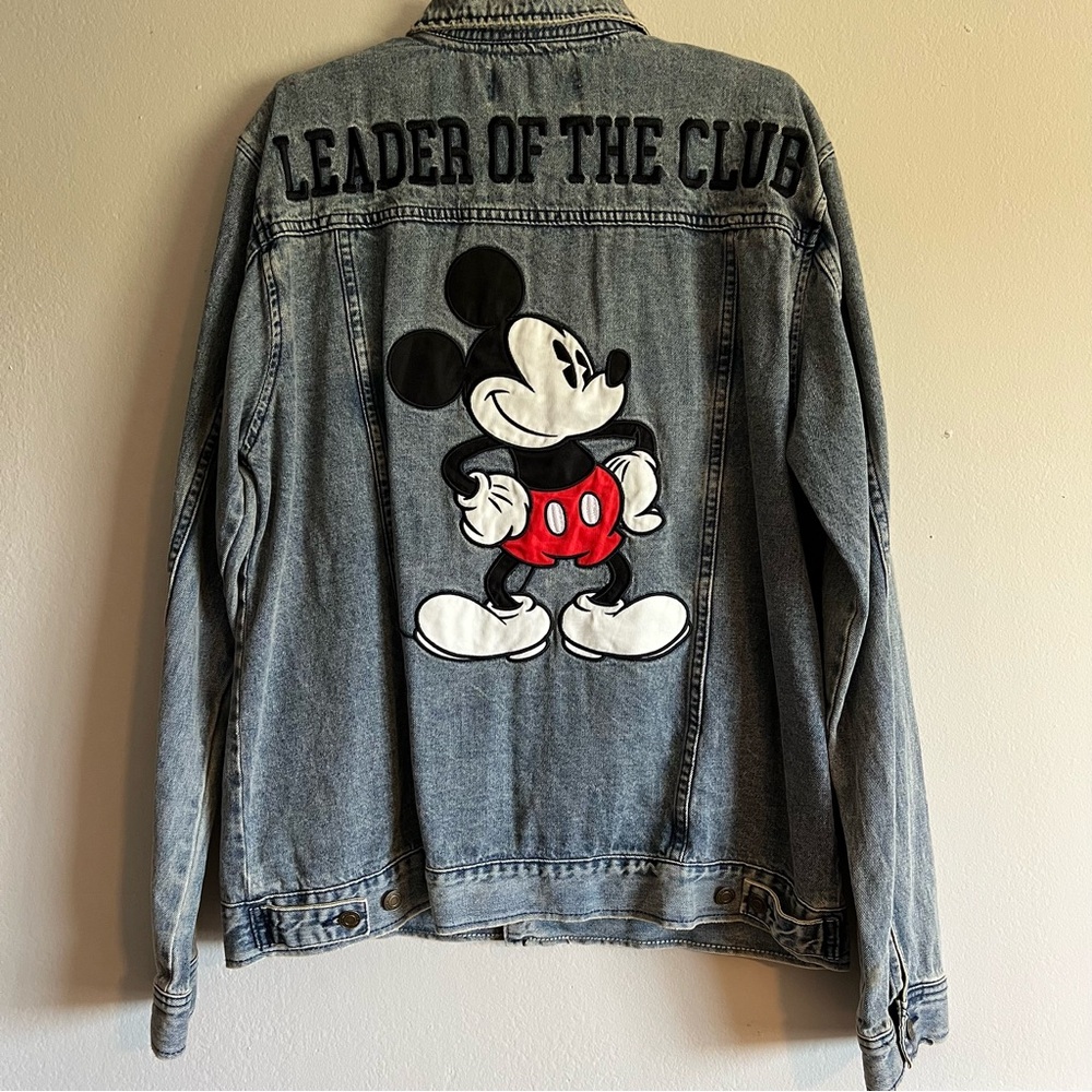 Disney Mickey Mouse Denim Jacket Embroidered Leader of the Club Size Large